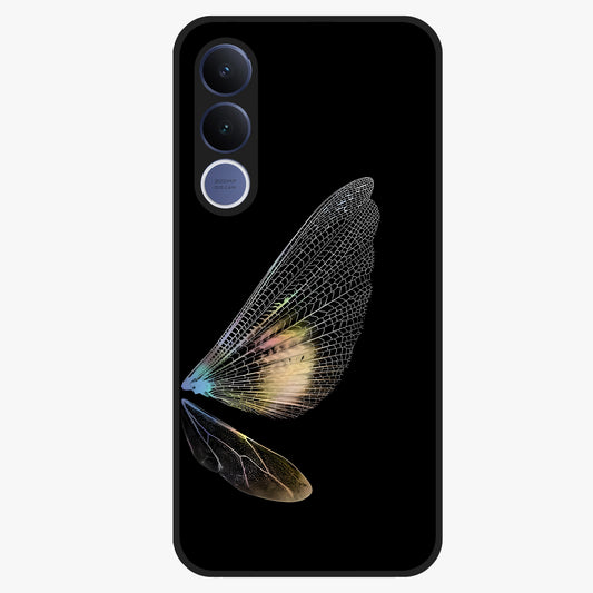 Whispers Of Wings Glass Case showing flat back view with graceful wing inspired artwork and glossy glass finish.