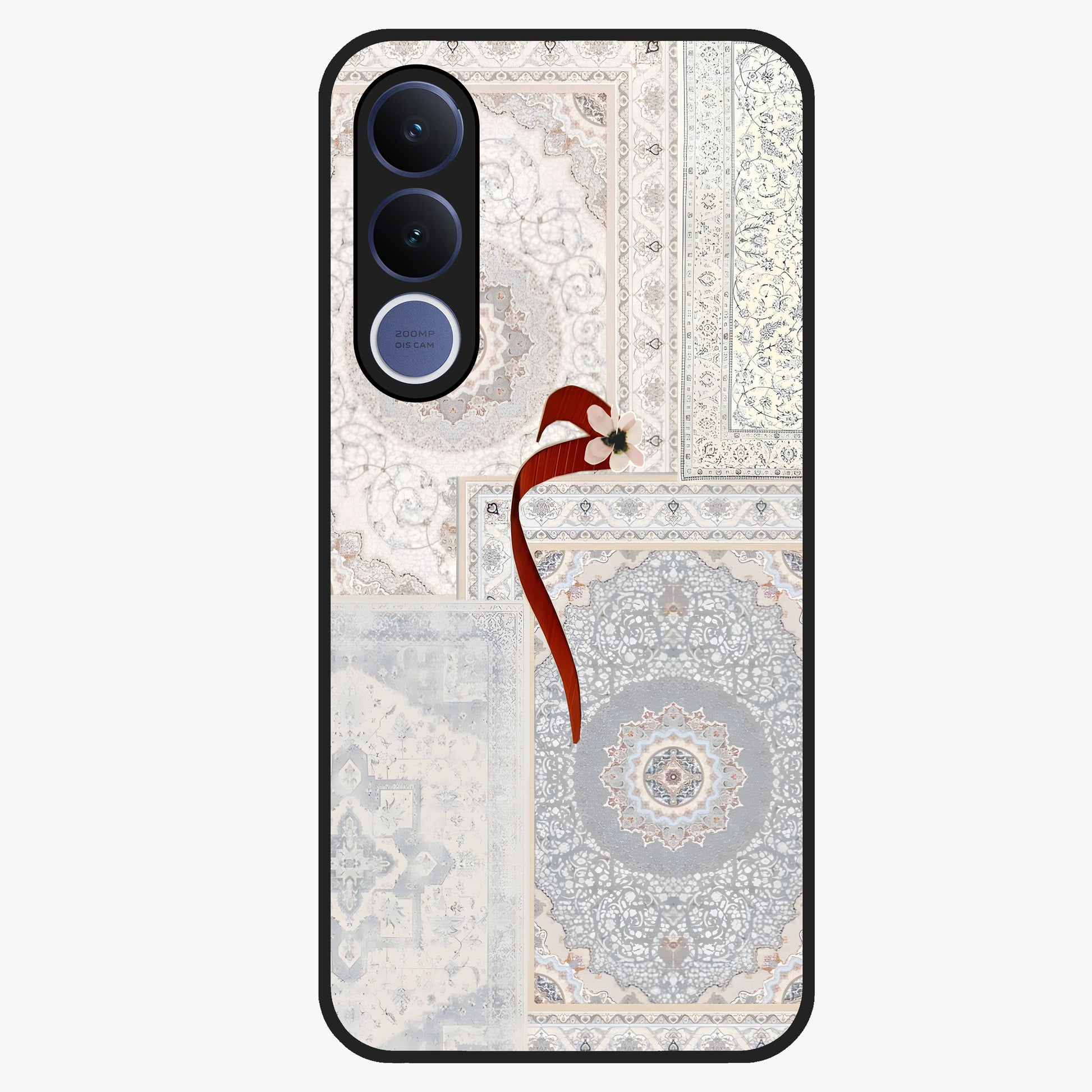 White Aesthetic Bow Glass Case showing flat back view with minimal bow artwork and glossy glass finish.