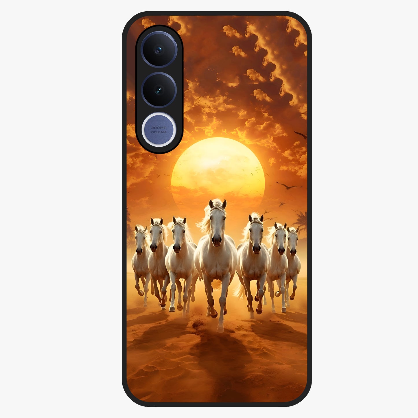 Wild Sunset Majesty Glass Case showing flat back view with majestic sunset landscape artwork and glossy glass finish.