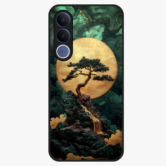 Zen Moon Rise Glass Case showing flat back view with calm moonrise artwork and glossy glass finish.