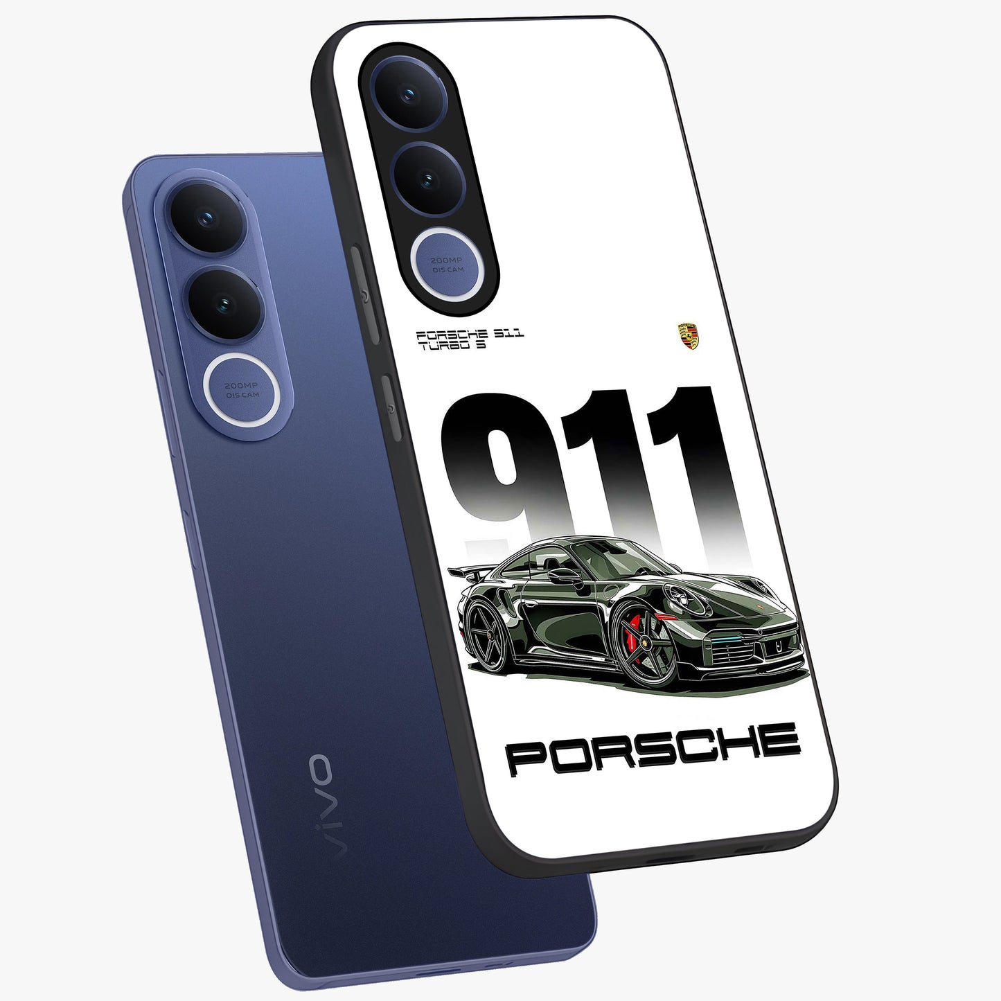 911 Turbo Dominance Glass Case displayed in premium angled mockup highlighting sporty car illustration and sleek glass surface.