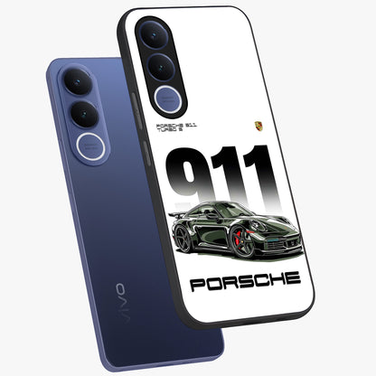 911 Turbo Dominance Glass Case displayed in premium angled mockup highlighting sporty car illustration and sleek glass surface.