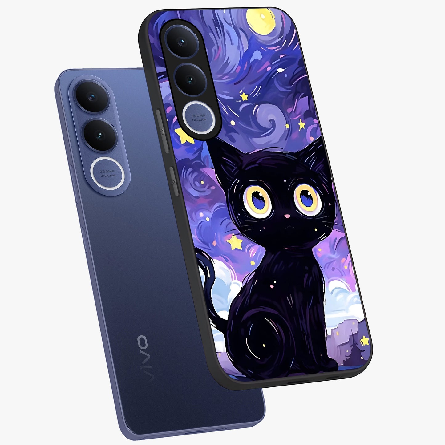 Abstract Cat Art Glass Case displayed in angled mockup highlighting modern abstract cat artwork and sleek glass surface.