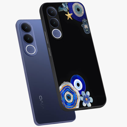 Aesthetic Blue Evil Eye Glass Case displayed in angled mockup highlighting blue evil eye symbol and spiritual aesthetic design.