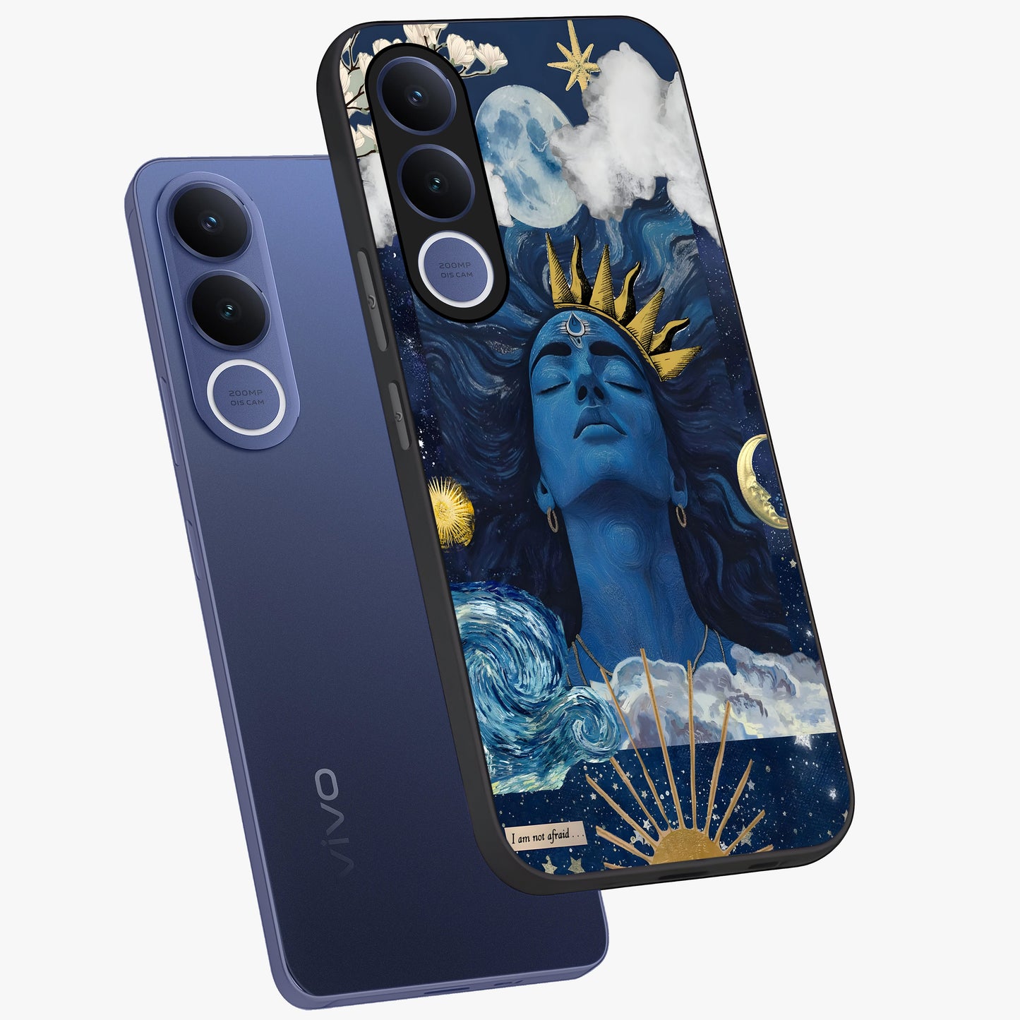 Aesthetic Lord Shiva Glass Case displayed in angled mockup highlighting spiritual Shiva illustration and sacred aesthetic design.