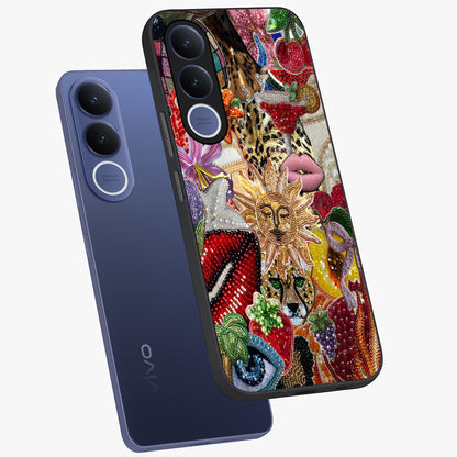 Beaded Fashion Jungle Glass Case displayed in angled mockup highlighting colorful fashion bead design and artistic pattern.