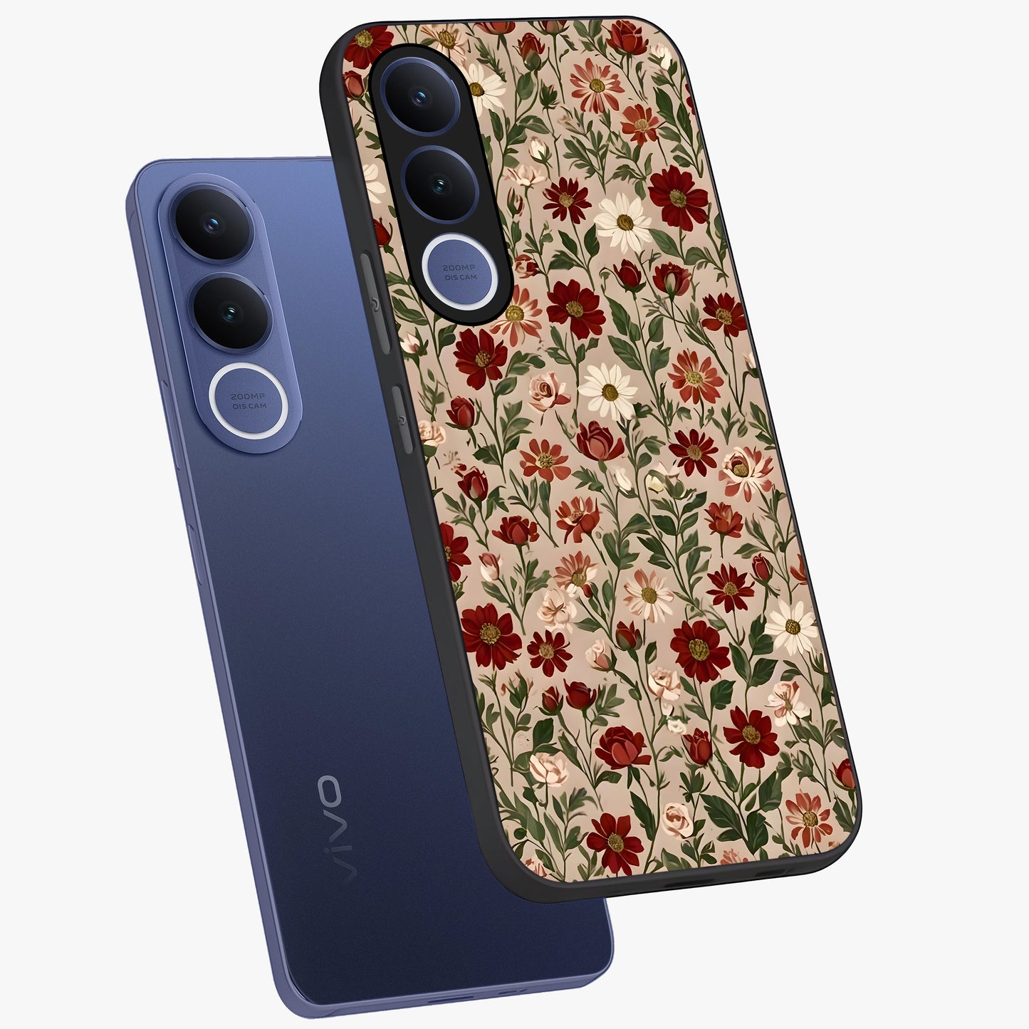 Biege Flower With Leaf Glass Case displayed in angled mockup highlighting minimal floral leaf design and elegant aesthetic.