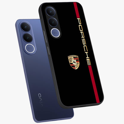 Black Minimal Porsche Glass Case displayed in angled mockup highlighting modern minimal car illustration and clean aesthetic design.