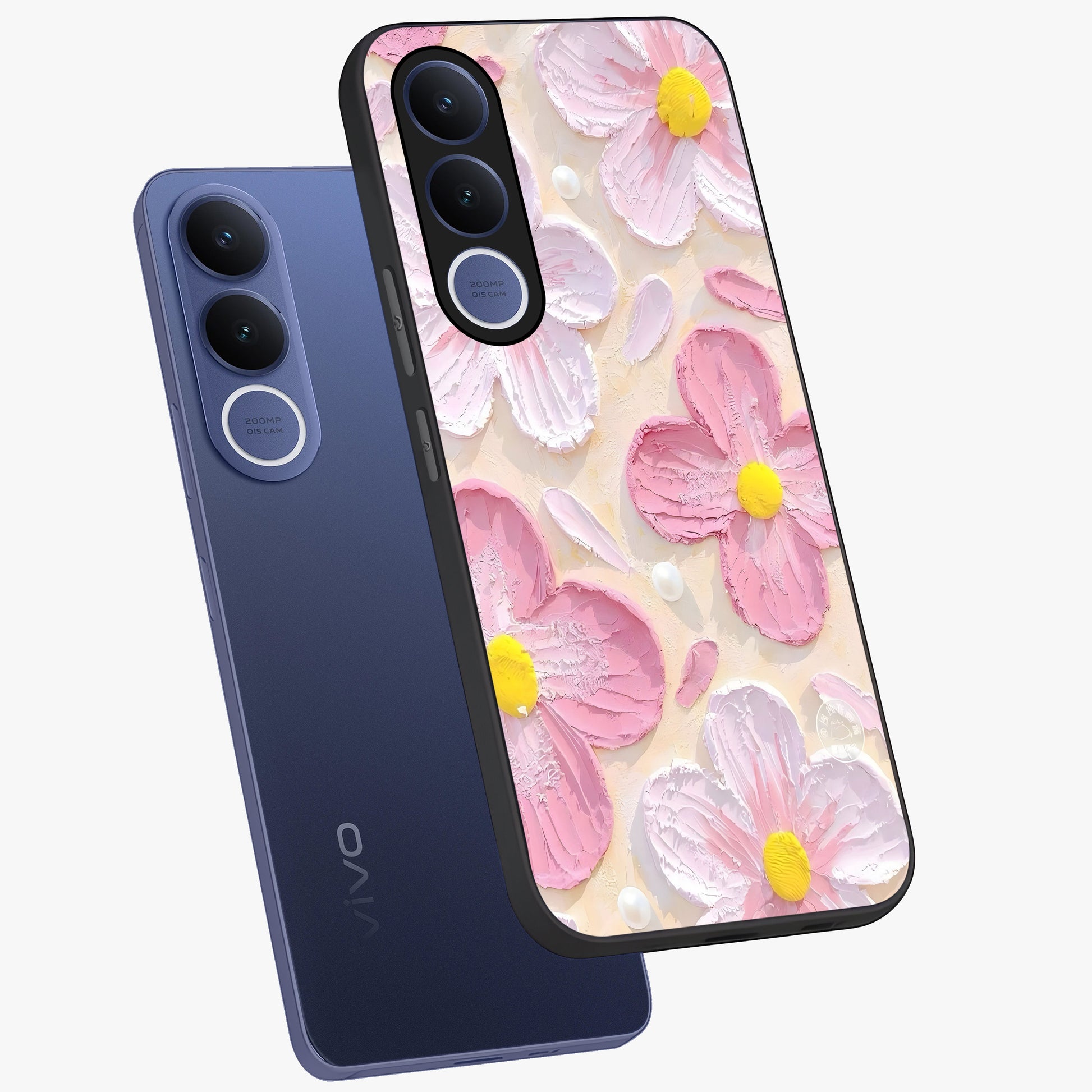 Blush Bloom Texture Glass Case displayed in angled mockup highlighting subtle bloom pattern with aesthetic pastel design.