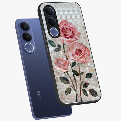 Blush Mosaic Bloom Glass Case displayed in angled mockup highlighting artistic mosaic flower pattern with aesthetic design.