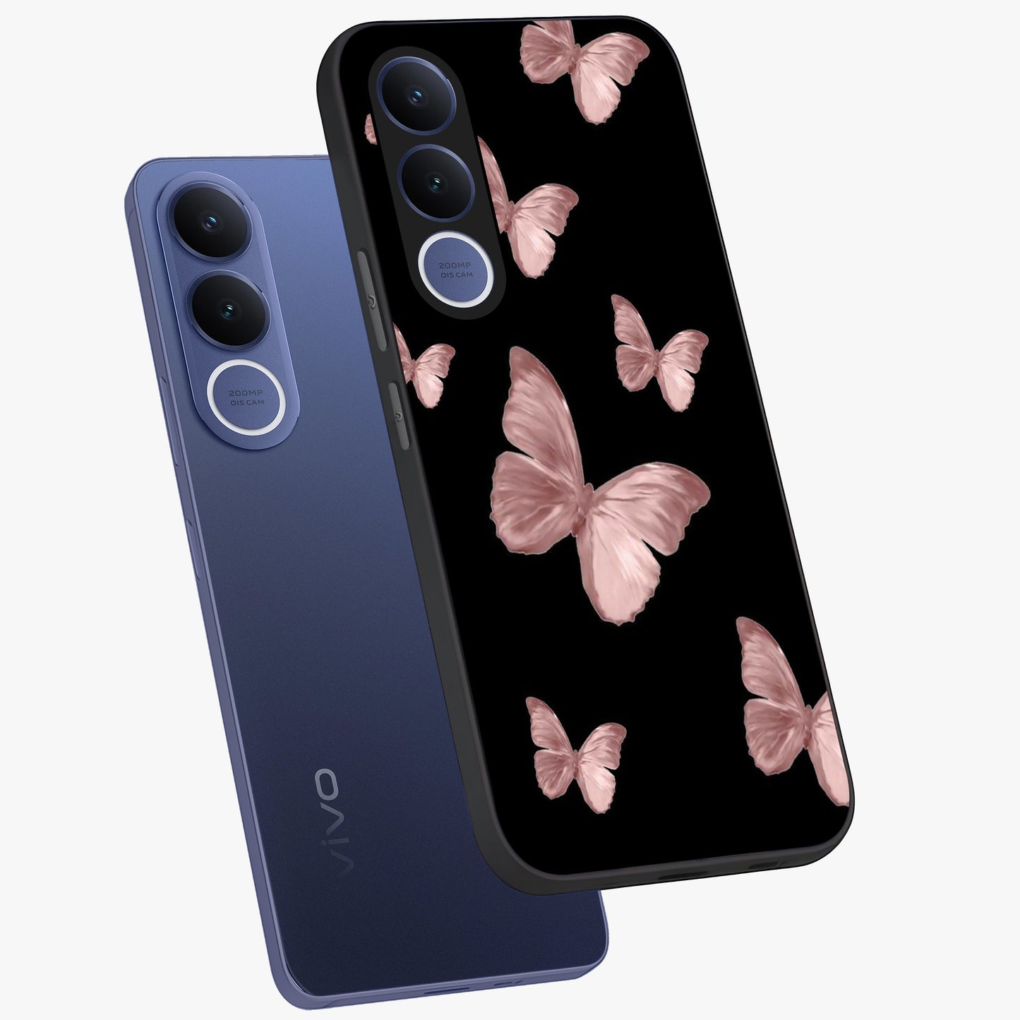 Butterfly Pattern Glass Case displayed in angled mockup highlighting delicate butterfly design and aesthetic pattern style.