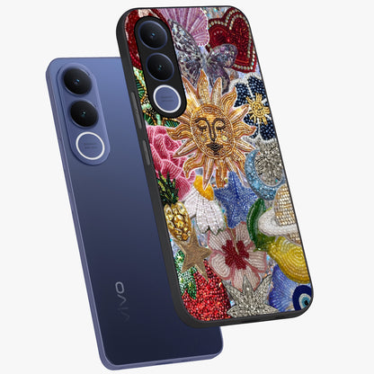 Celestial Floral and Playful Glass Case displayed in angled mockup highlighting playful floral design with dreamy celestial elements.