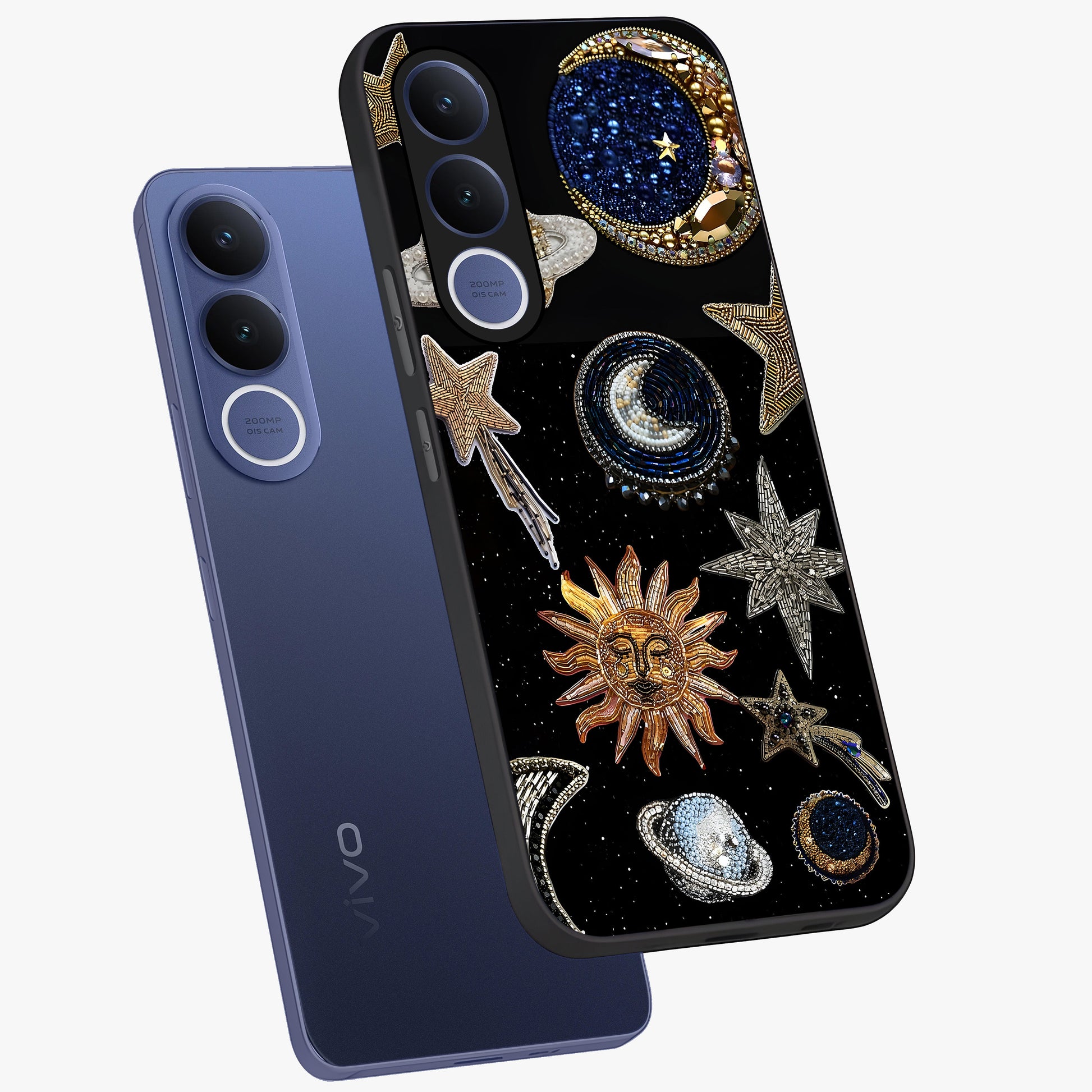 Celestial Gem Constellations Glass Case displayed in angled mockup highlighting gemstone inspired constellation design.