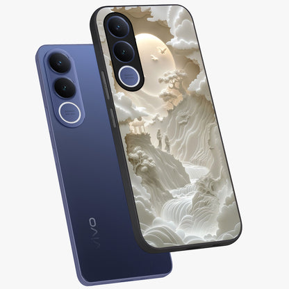 Celestial Origami Glass Case displayed in angled mockup highlighting geometric origami design with cosmic aesthetic theme.