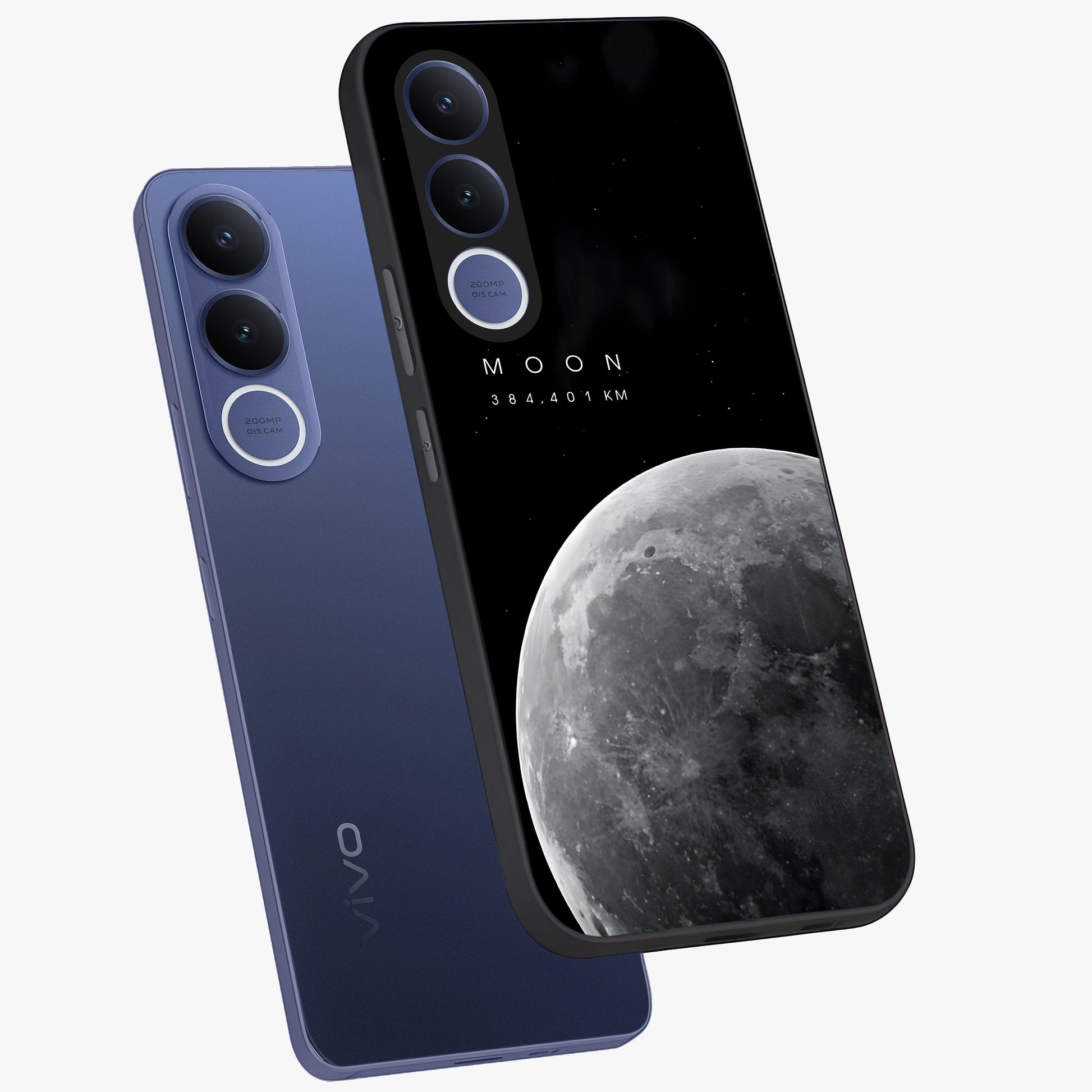 Cosmic Moon Glow Glass Case displayed in angled mockup highlighting celestial moon design with cosmic aesthetic theme.
