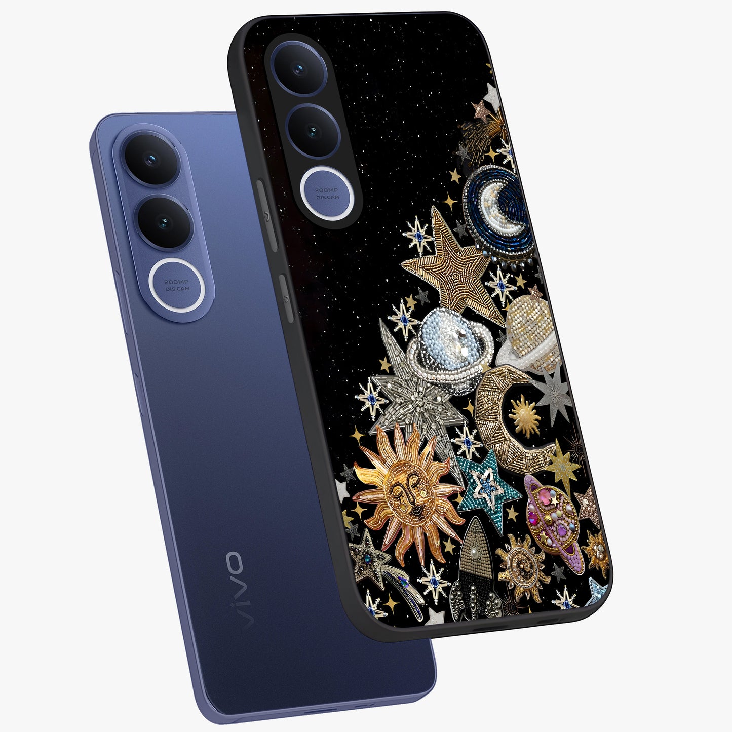 Cosmic Sparkle Dreams Glass Case displayed in angled mockup highlighting dreamy star sparkle design with celestial aesthetic.