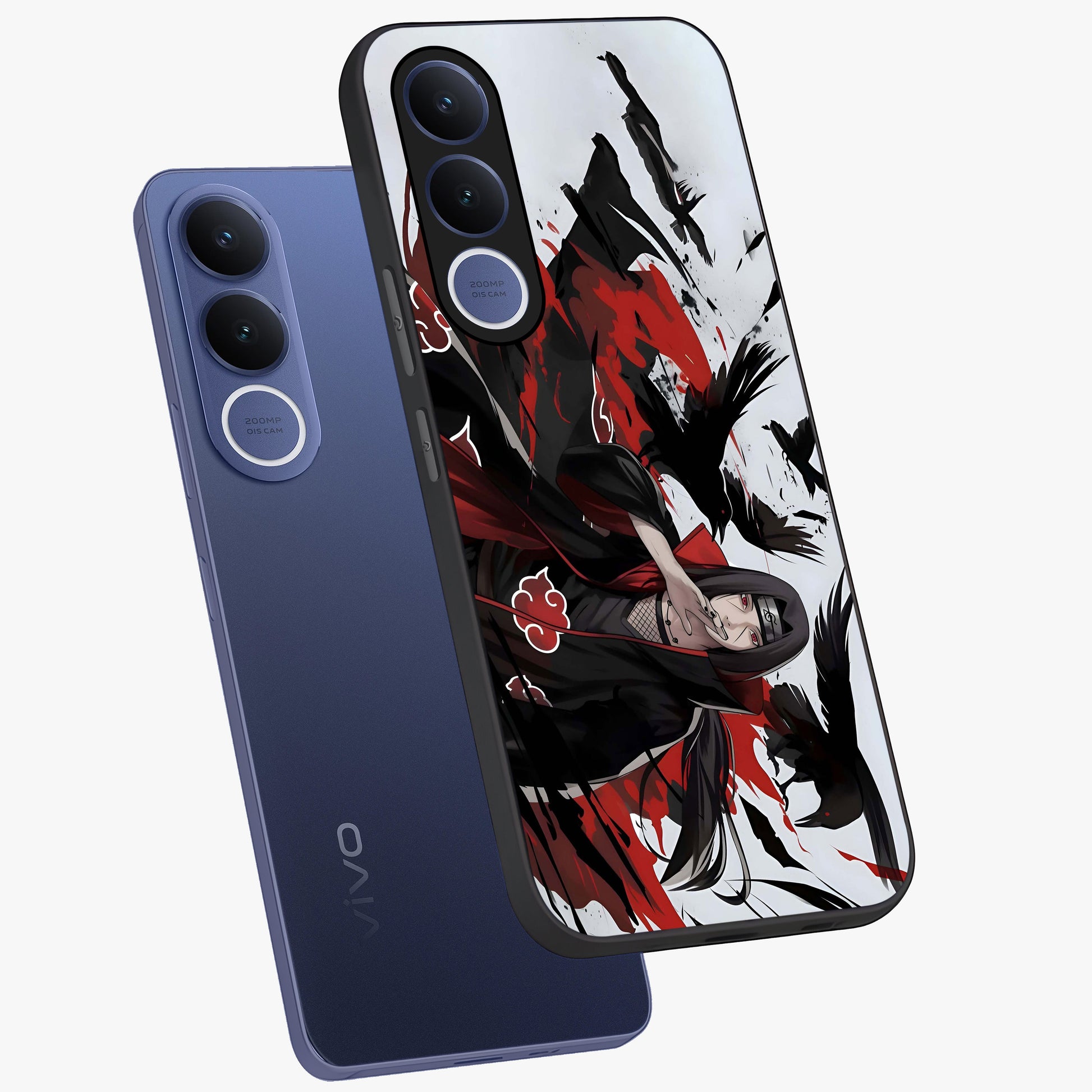 Crimson Crow Illusion Glass Case displayed in angled mockup highlighting mysterious crow graphic with dark aesthetic style.