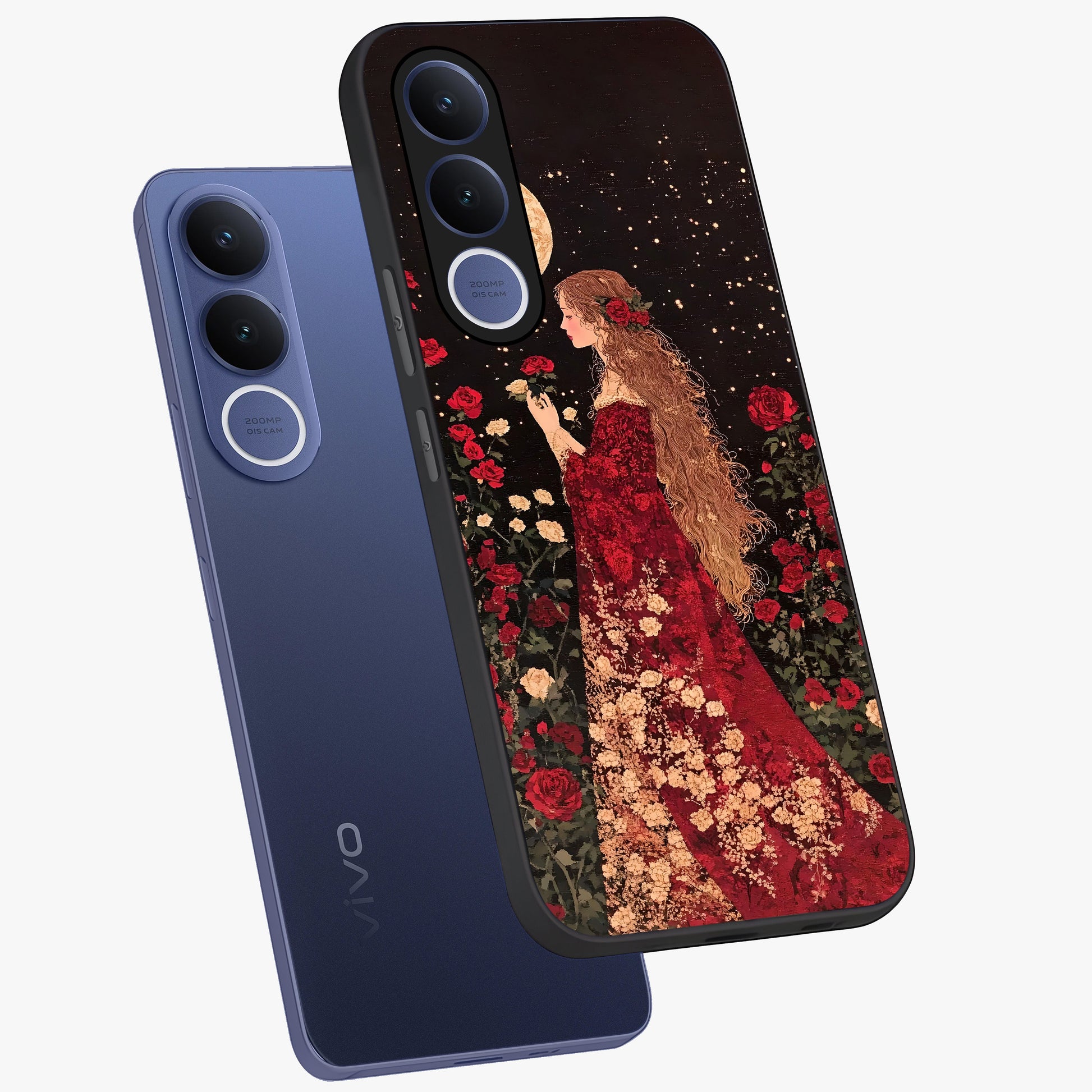 Crimson Dreams Glass Case displayed in angled mockup highlighting soft crimson aesthetic design with artistic theme.