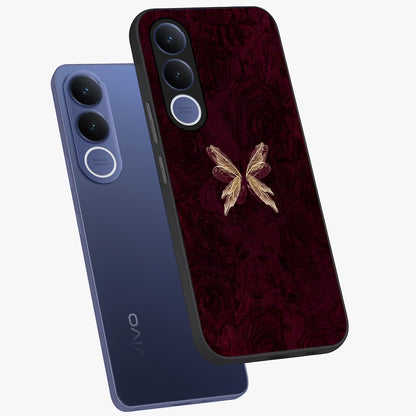 Crimson Fade Butterfly Glass Case displayed in angled mockup highlighting elegant butterfly design with crimson gradient aesthetic.