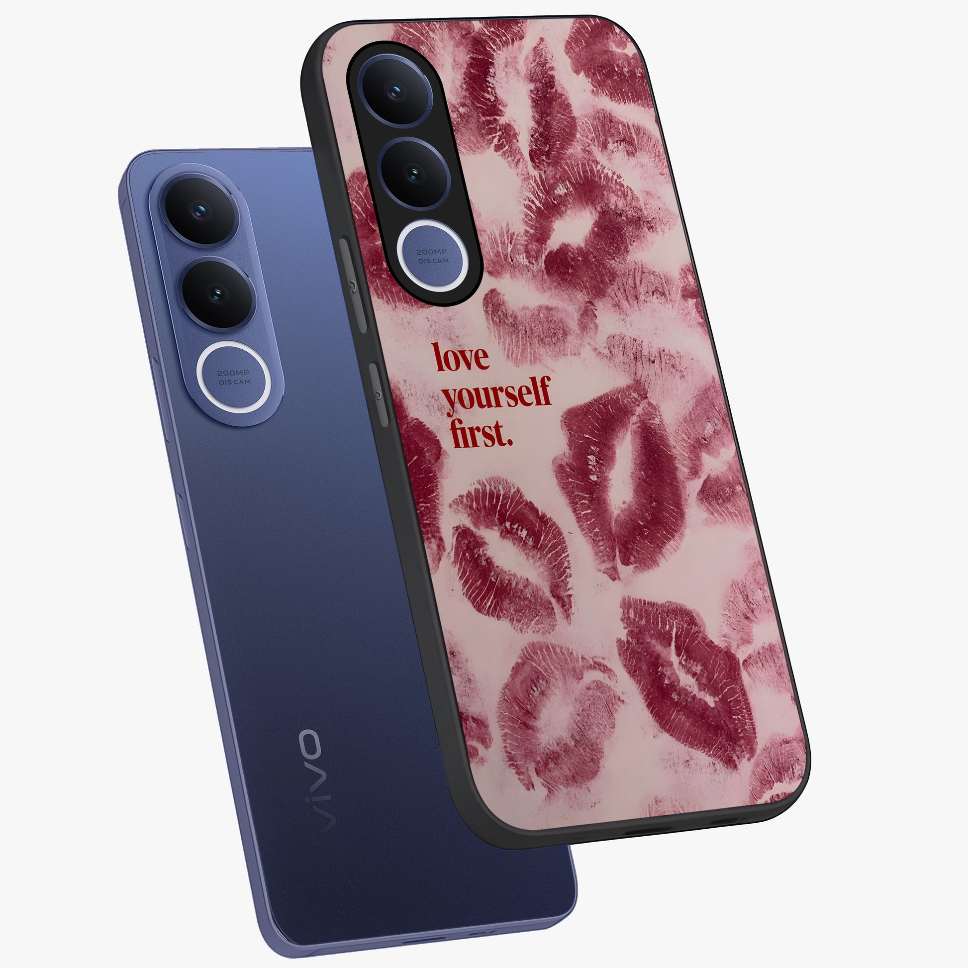 Crimson Kiss Love Glass Case displayed in angled mockup highlighting bold love inspired design with modern aesthetic style.