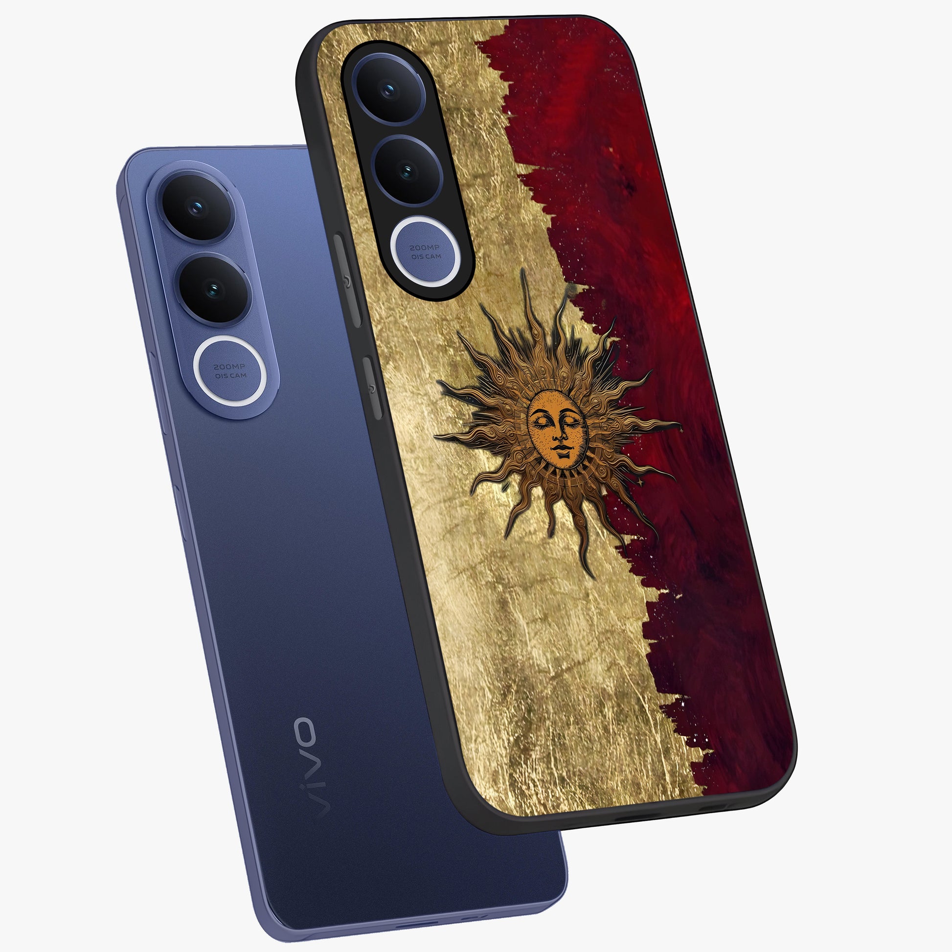 Crimson Sun Majesty Glass Case displayed in angled mockup highlighting majestic crimson sun design with bold aesthetic style.