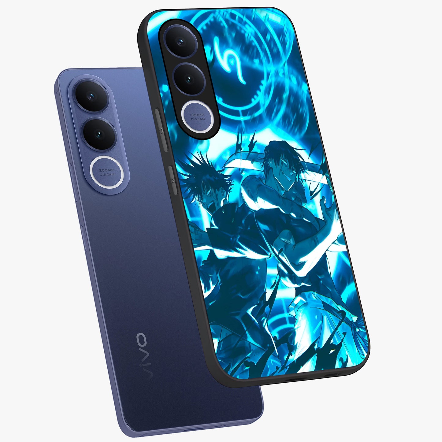 Cursed Energy Clash Glass Case displayed in angled mockup highlighting powerful battle inspired graphic with anime style aesthetic.