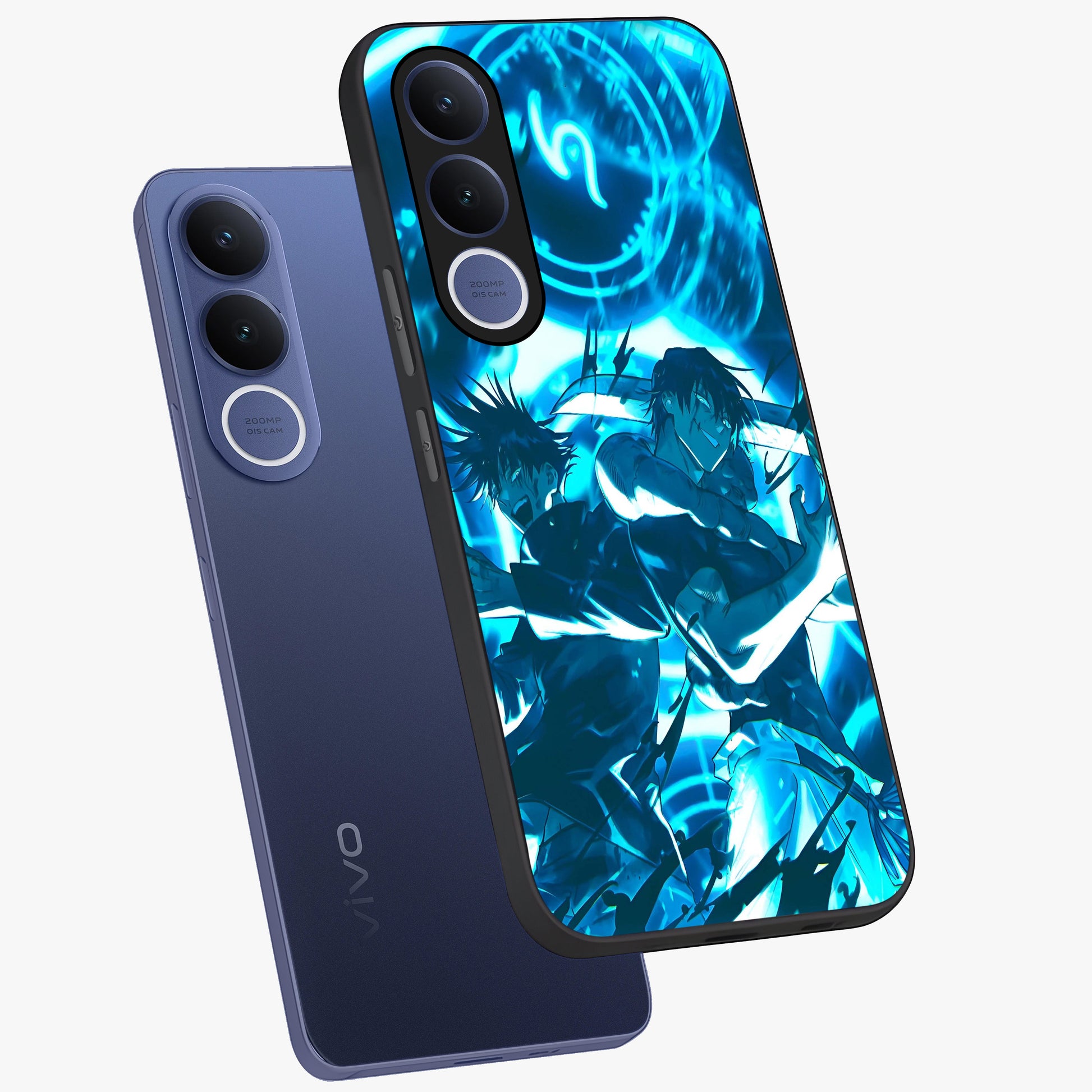 Cursed Energy Clash Glass Case displayed in angled mockup highlighting powerful battle inspired graphic with anime style aesthetic.