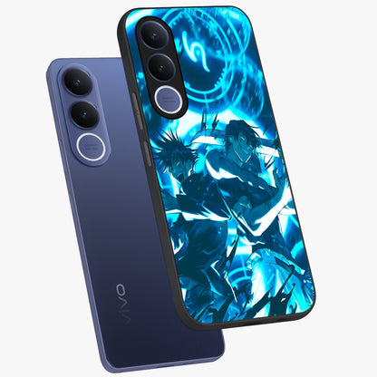 Cursed Energy Clash Glass Case displayed in angled mockup highlighting powerful battle inspired graphic with anime style aesthetic.