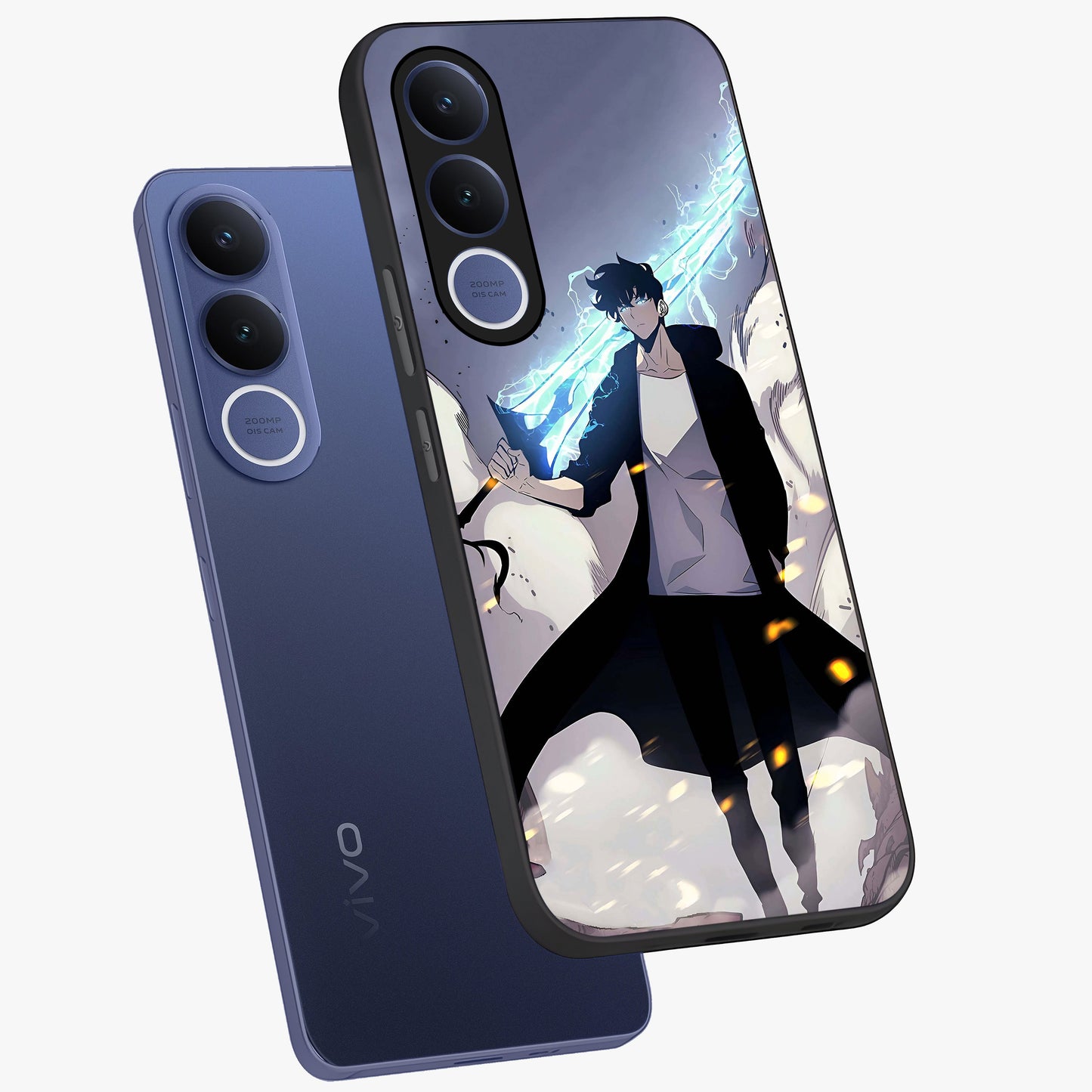 Dark Lightning Anime Warrior Glass Case displayed in angled mockup highlighting powerful lightning themed anime illustration.
