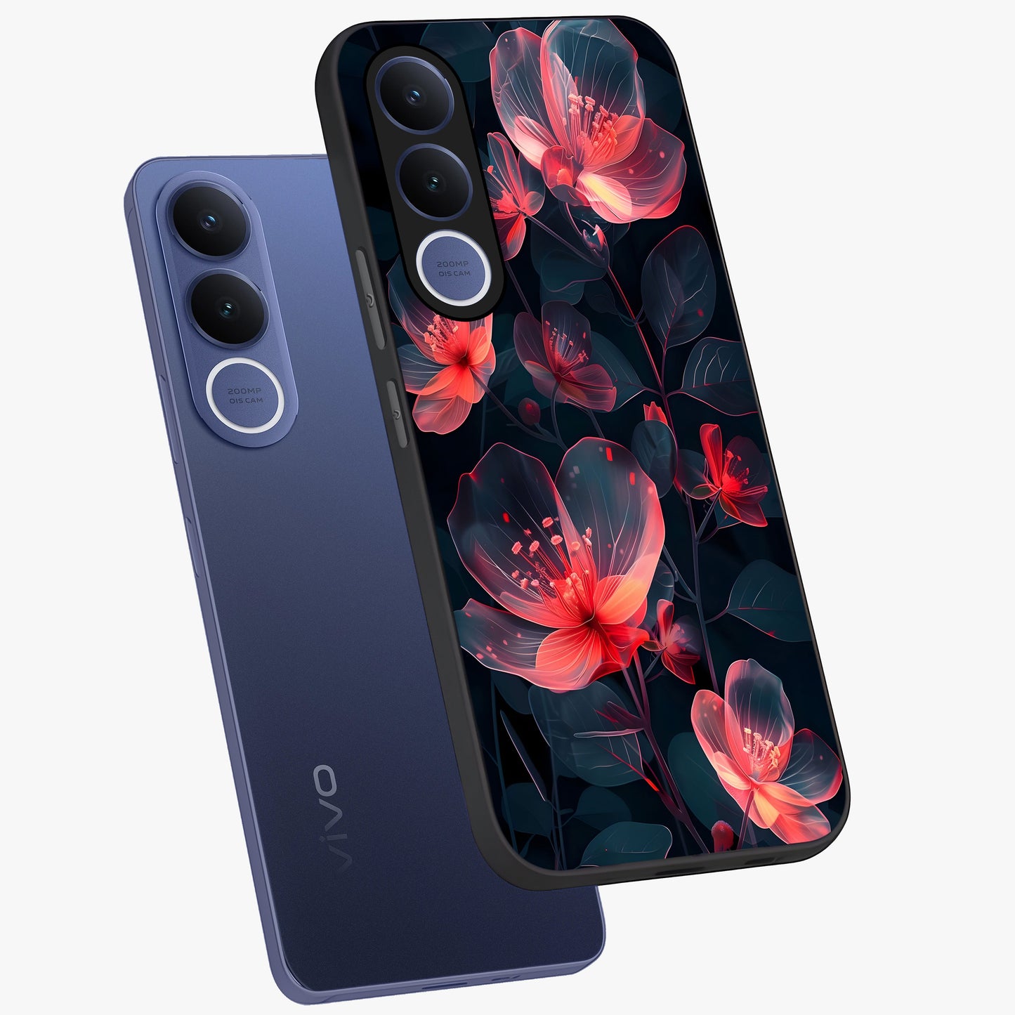 Dark Shade of Flower Glass Case displayed in angled mockup highlighting moody floral illustration with aesthetic dark tones.