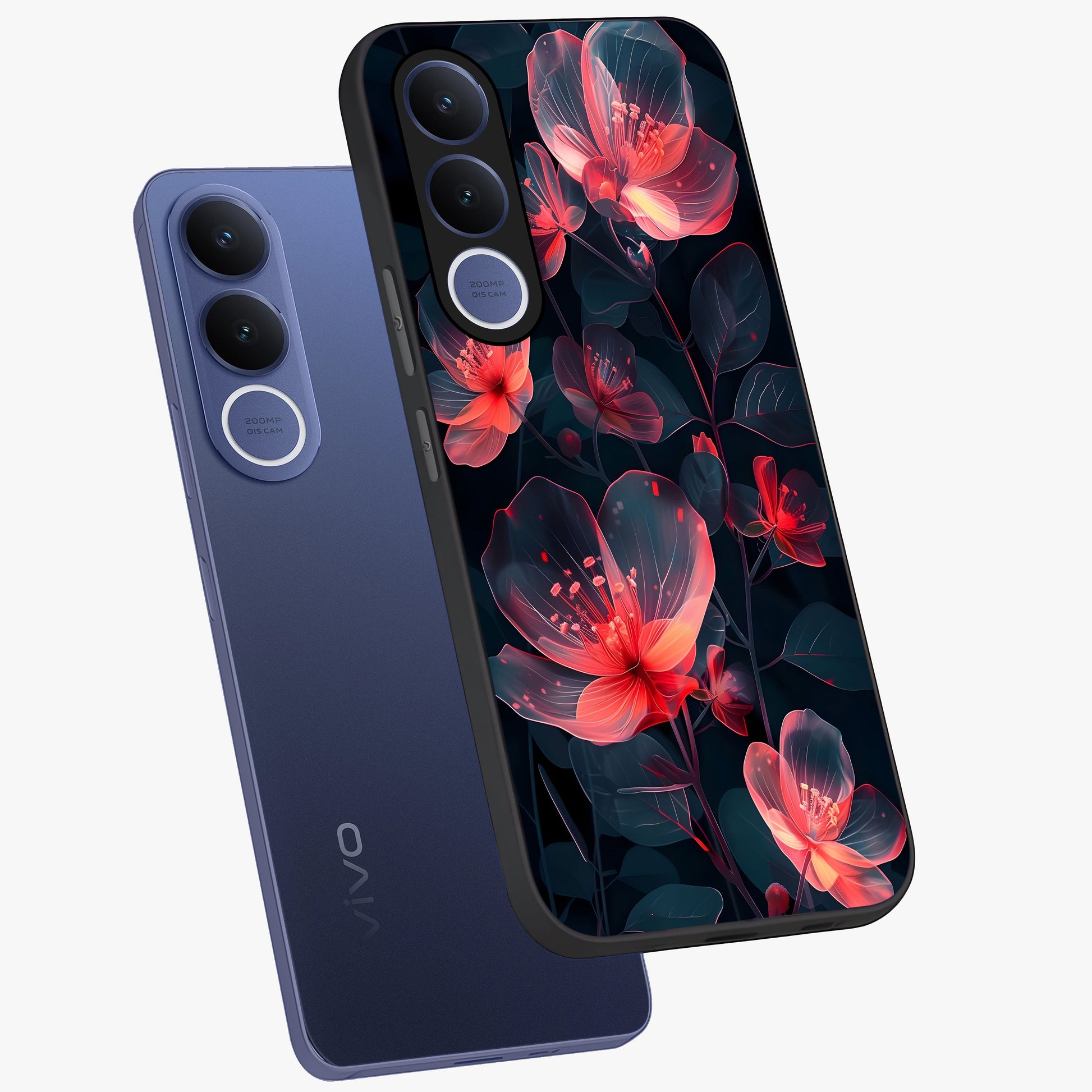 Dark Shade of Flower Glass Case displayed in angled mockup highlighting moody floral illustration with aesthetic dark tones.