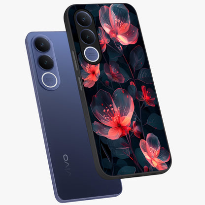 Dark Shade of Flower Glass Case displayed in angled mockup highlighting moody floral illustration with aesthetic dark tones.