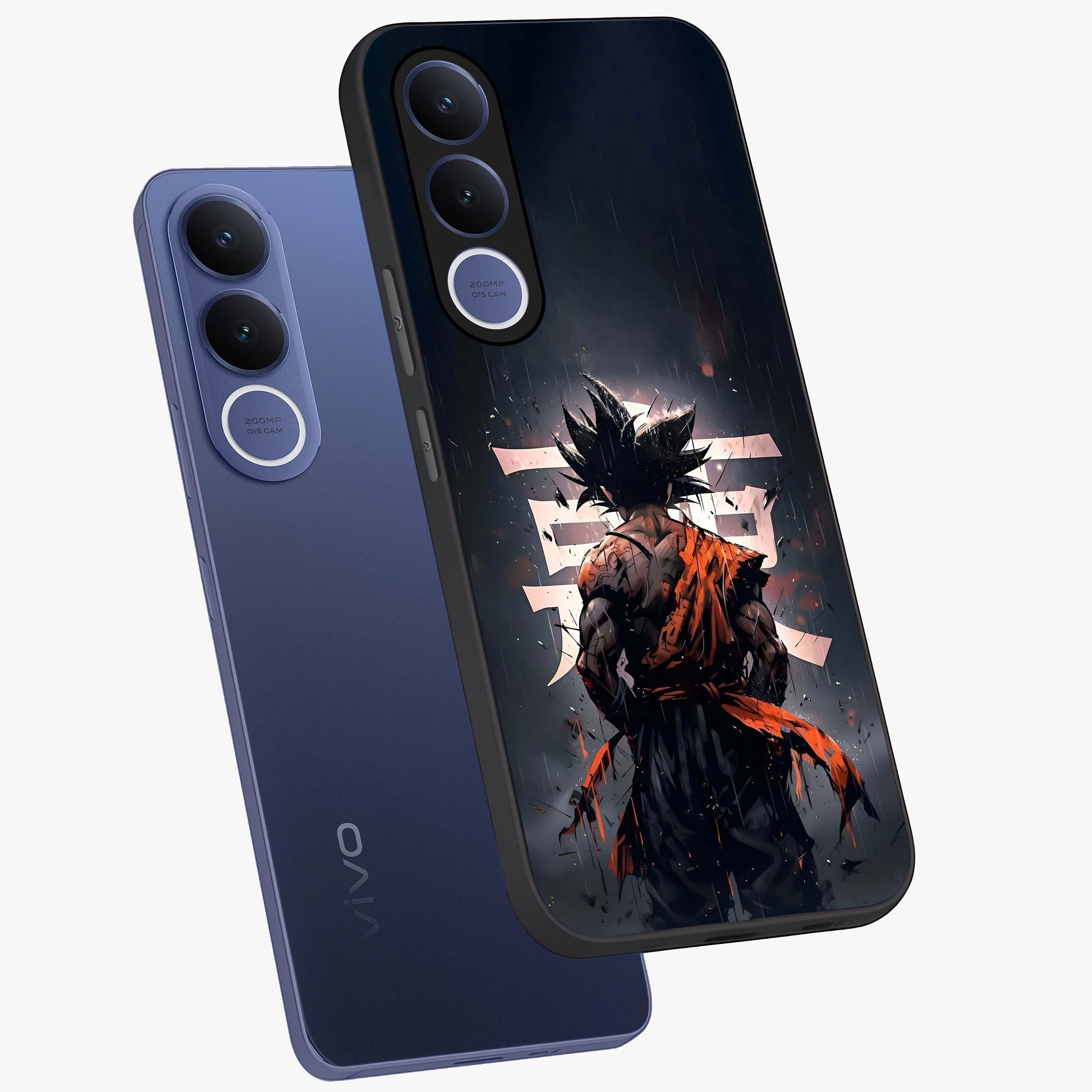 Dark Warrior In Rain Glass Case displayed in angled mockup highlighting dramatic warrior illustration with dark rain aesthetic.