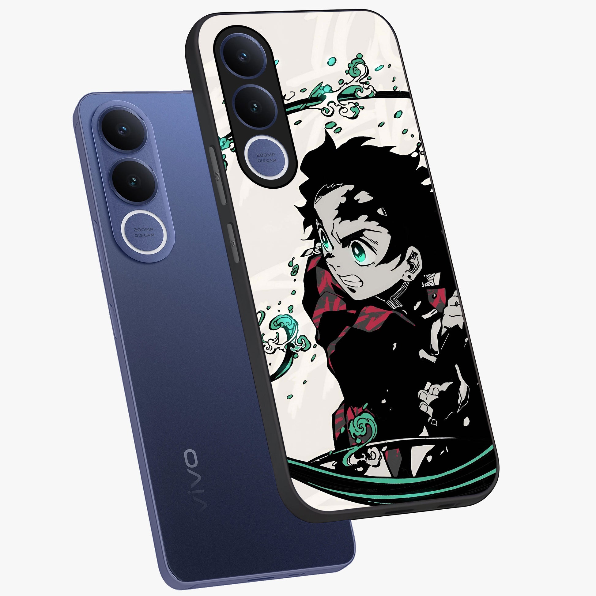 Demon Slayer Glass Case displayed in angled mockup highlighting dramatic anime character design with action aesthetic.