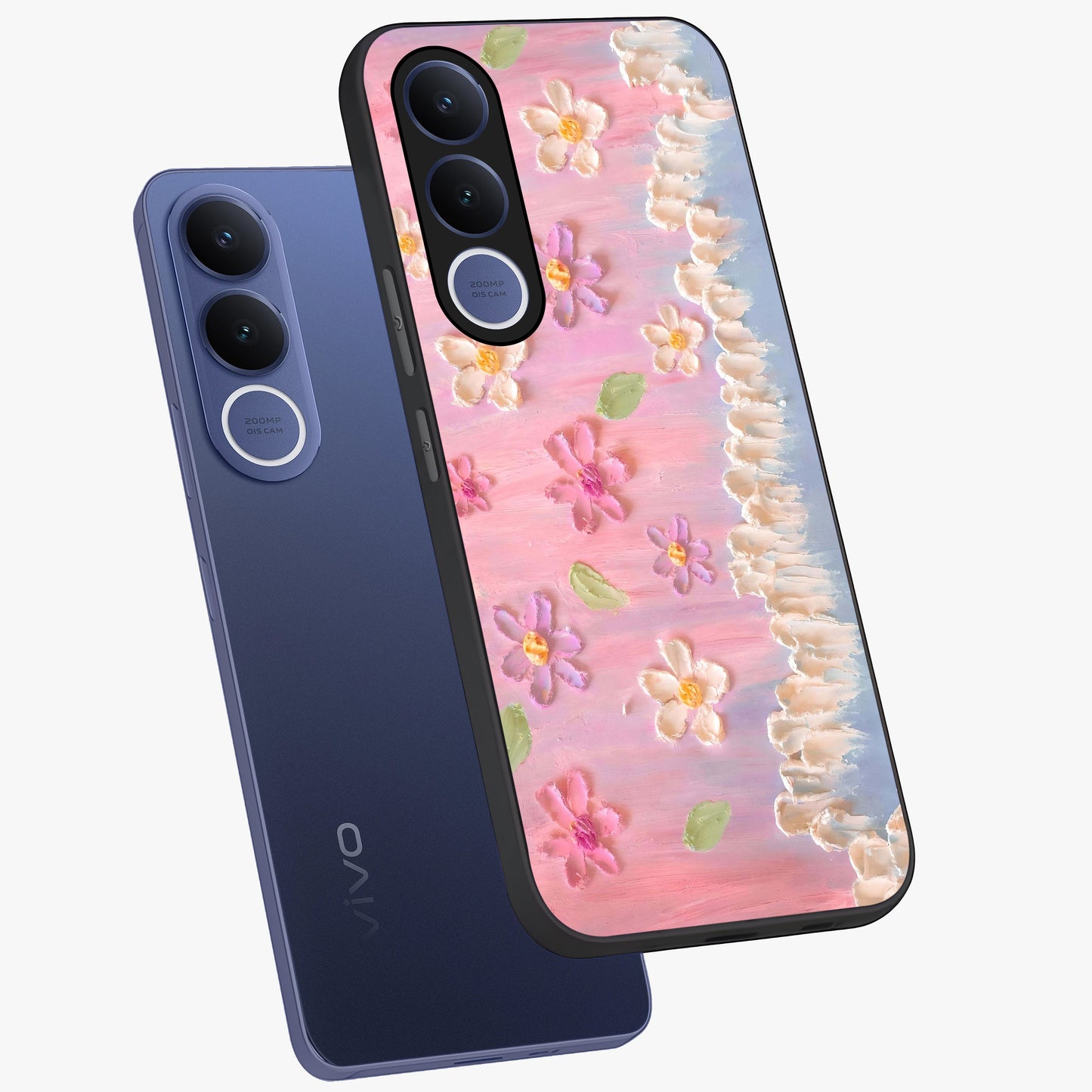 Dreamy Painted Garden Glass Case displayed in angled mockup highlighting colorful garden illustration with dreamy aesthetic style.