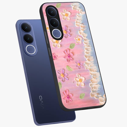 Dreamy Painted Garden Glass Case displayed in angled mockup highlighting colorful garden illustration with dreamy aesthetic style.