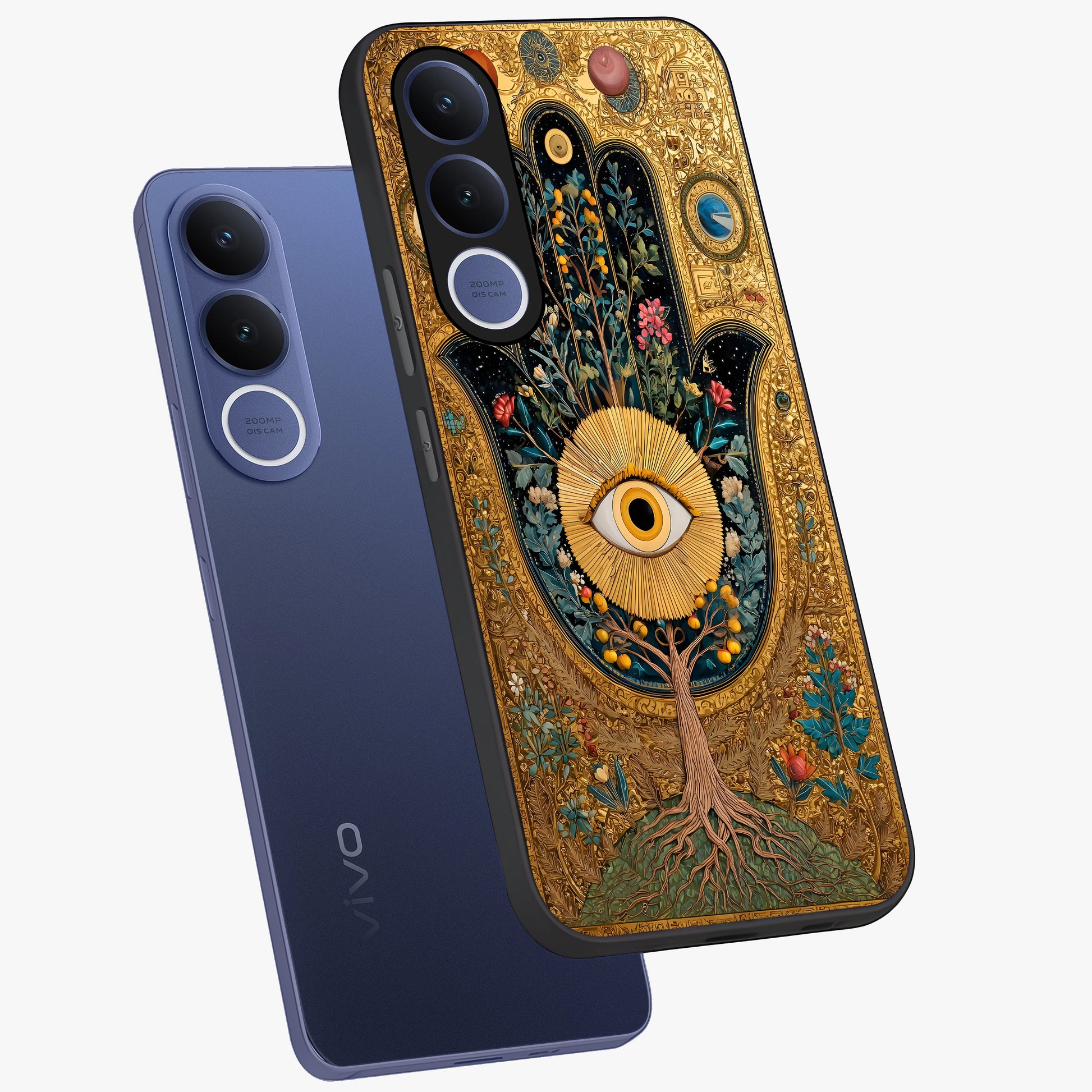 Ethereal Evil Eye Glass Case displayed in angled mockup highlighting protective evil eye symbol with spiritual aesthetic design.
