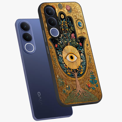 Ethereal Evil Eye Glass Case displayed in angled mockup highlighting protective evil eye symbol with spiritual aesthetic design.