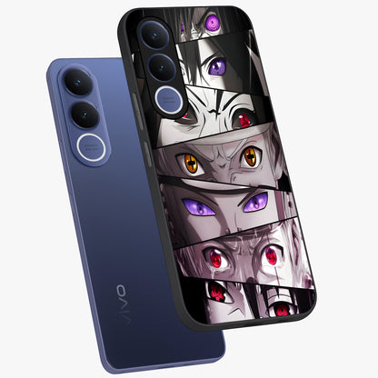 Eyes of Destiny Glass Case displayed in angled mockup highlighting bold eye illustration with mystical aesthetic style.