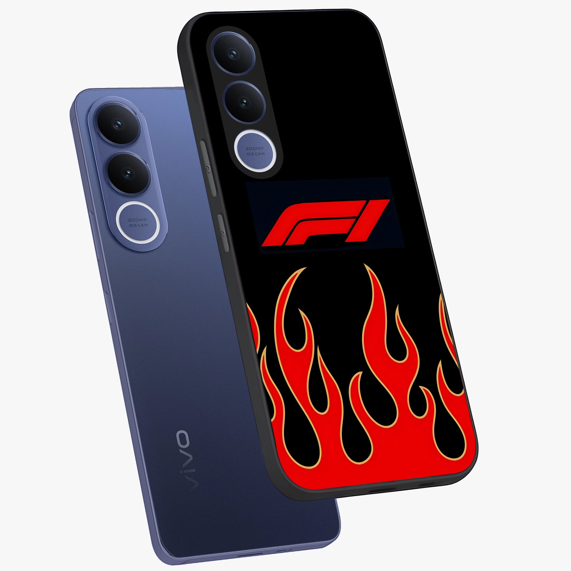 Fire F11 Glass Case displayed in angled mockup highlighting bold fire inspired graphic with energetic aesthetic style.