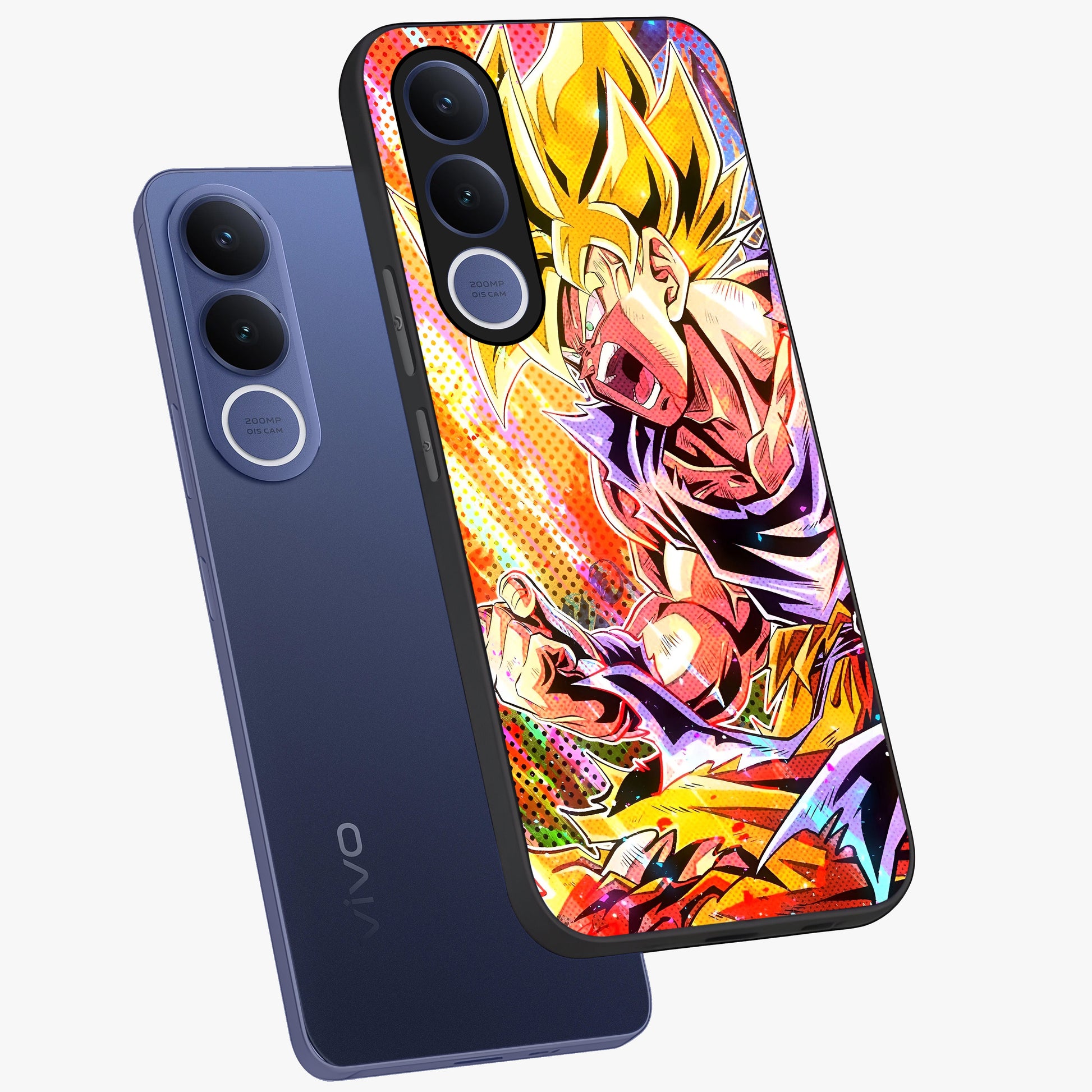 Firing Goku Glass Case displayed in angled mockup highlighting dynamic anime character design with action aesthetic.