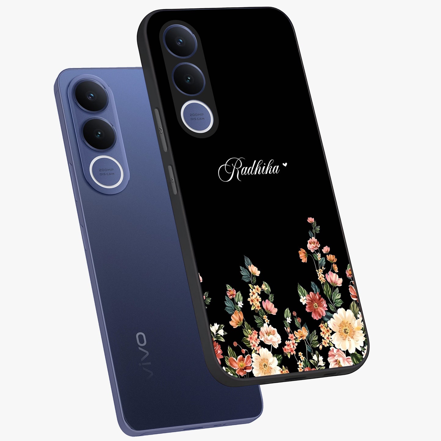Floral Design With a Custom Personalized Name Glass Case displayed in angled mockup highlighting elegant floral pattern with custom name feature.