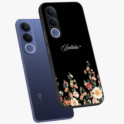 Floral Design With a Custom Personalized Name Glass Case displayed in angled mockup highlighting elegant floral pattern with custom name feature.