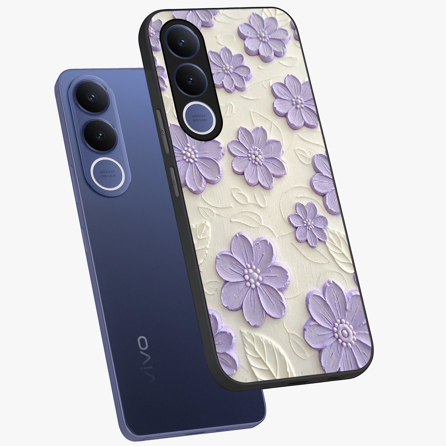 Floral Wall Art With Purple Flowers Glass Case displayed in angled mockup highlighting vibrant purple floral illustration with artistic aesthetic.