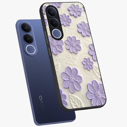 Floral Wall Art With Purple Flowers Glass Case displayed in angled mockup highlighting vibrant purple floral illustration with artistic aesthetic.