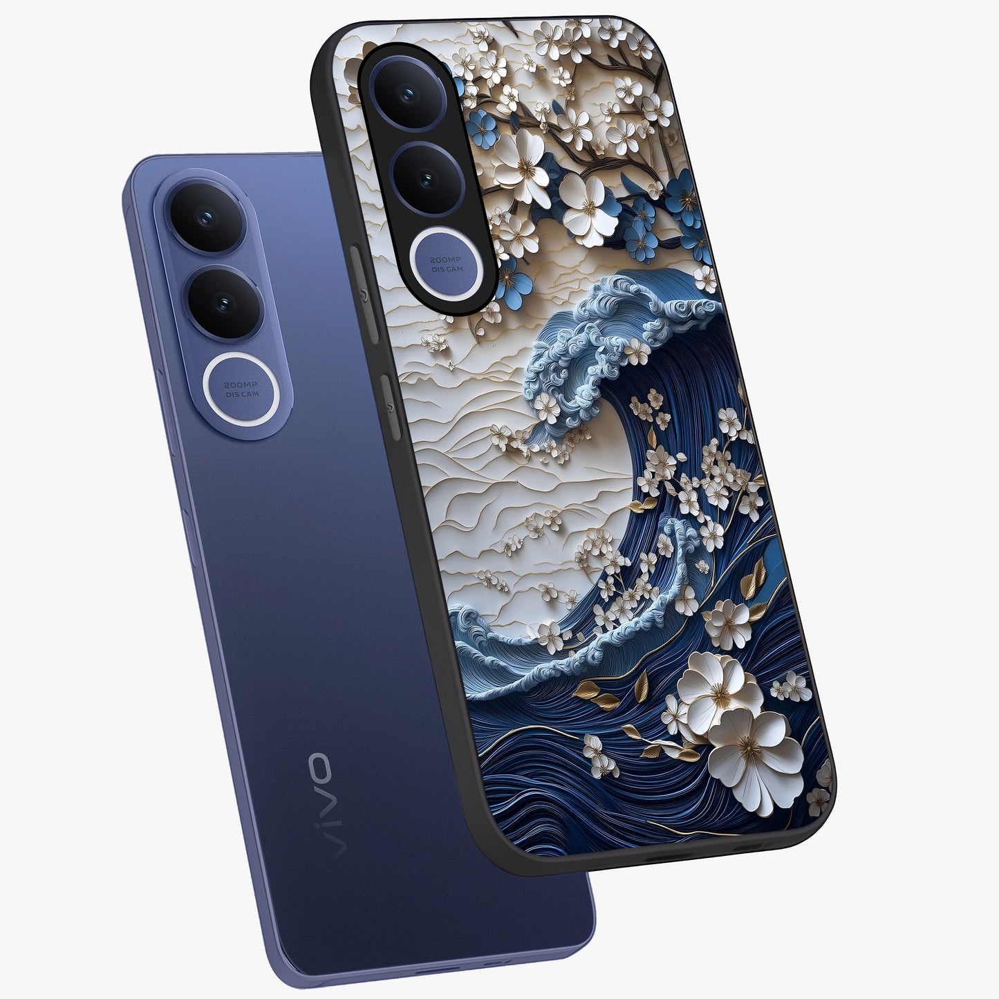 Floral Wave Origami Glass Case displayed in angled mockup highlighting geometric origami flower design with modern aesthetic style.