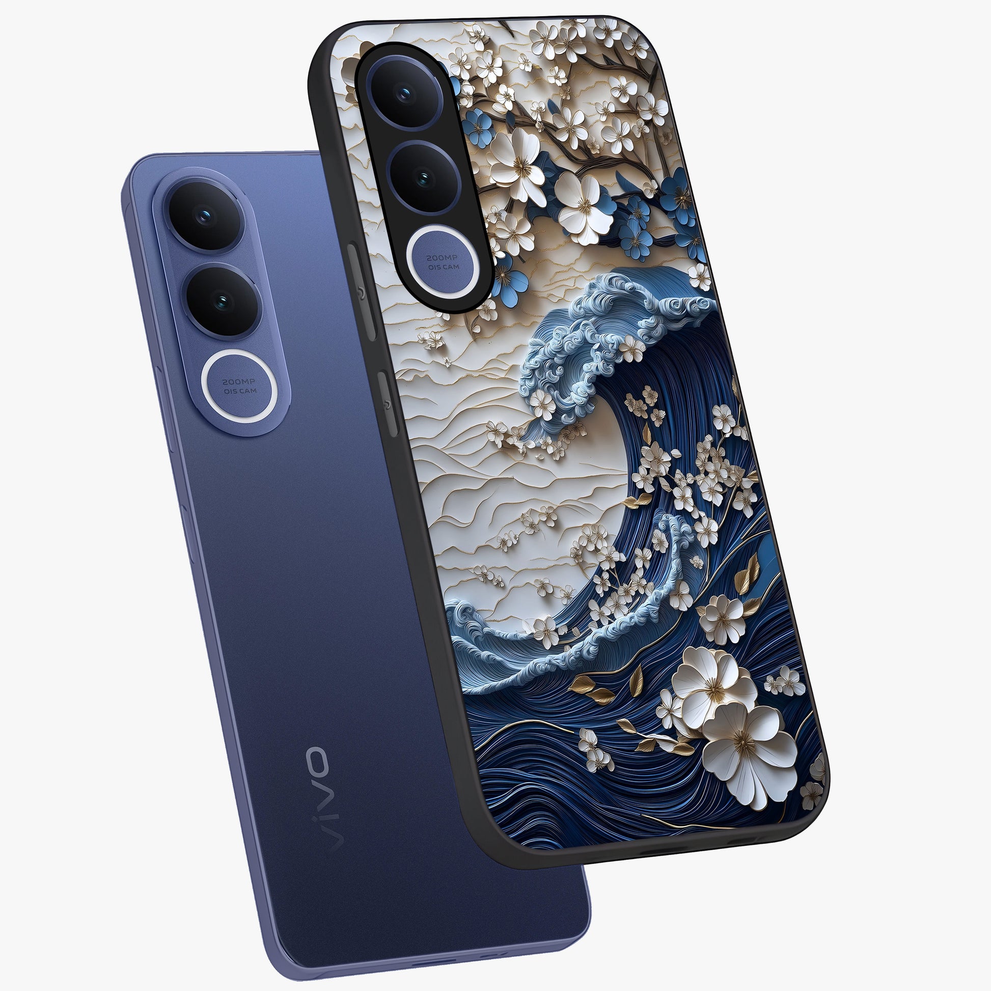 Floral Wave Origami Glass Case displayed in angled mockup highlighting geometric origami flower design with modern aesthetic style.