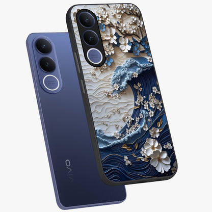 Floral Wave Origami Glass Case displayed in angled mockup highlighting geometric origami flower design with modern aesthetic style.