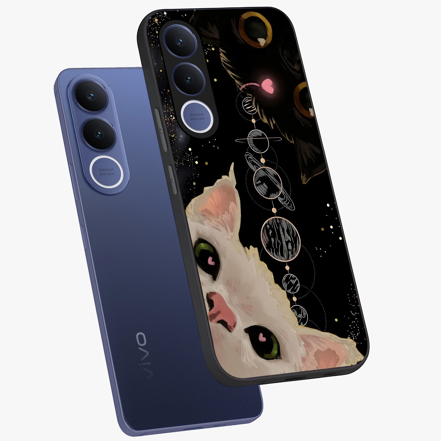 Galactic Cat Glass Case displayed in angled mockup highlighting celestial feline illustration with galaxy aesthetic style.