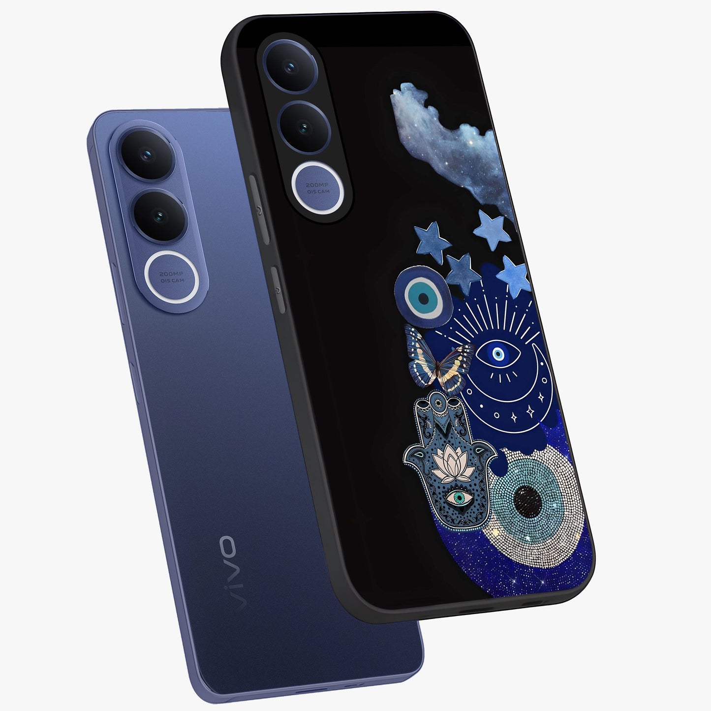 Galactic Charm Cluster Glass Case displayed in angled mockup highlighting luminous galaxy inspired design with dreamy aesthetic.